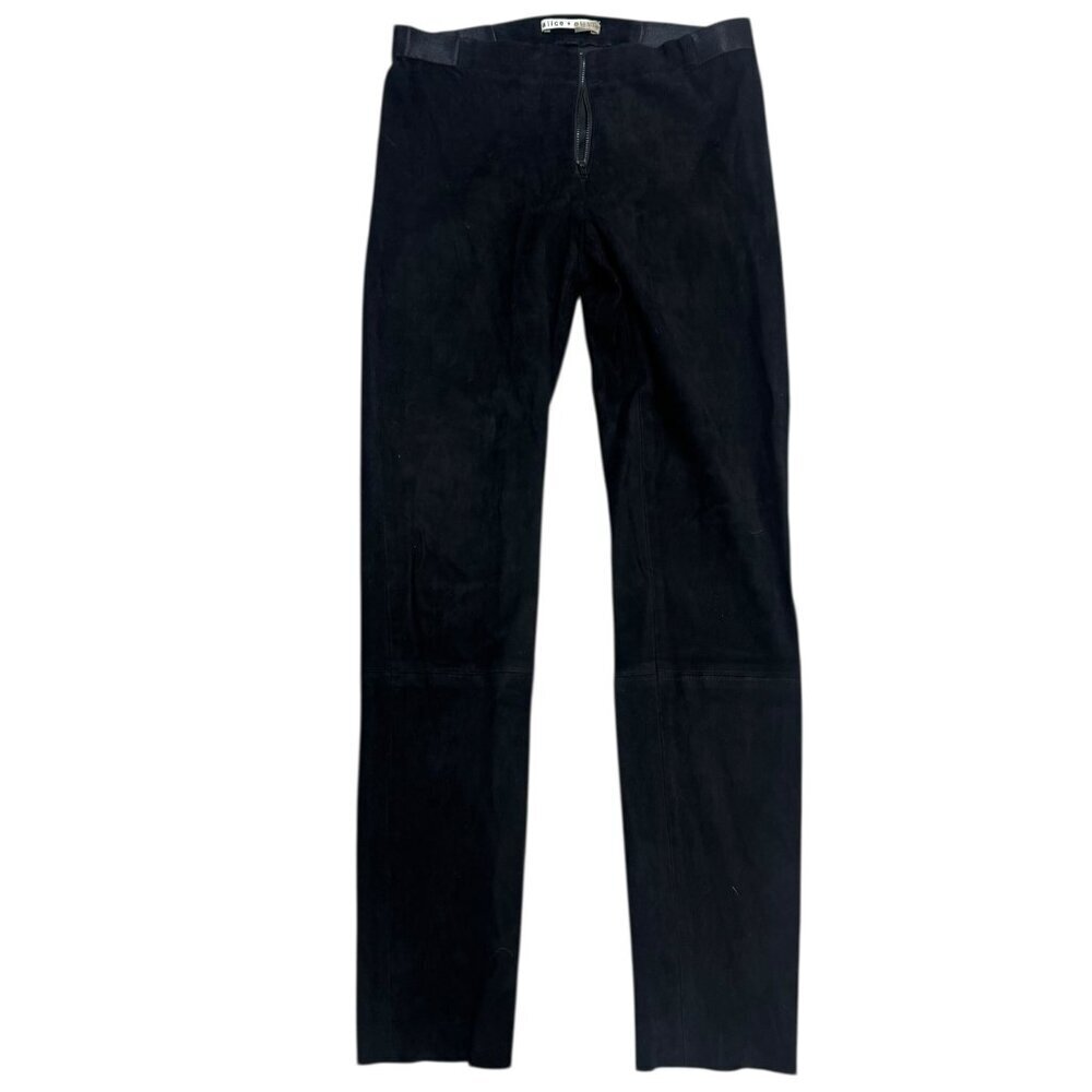Alice + Olivia Black Suede Leather Pants Size 2 Straight Leg - VGUC